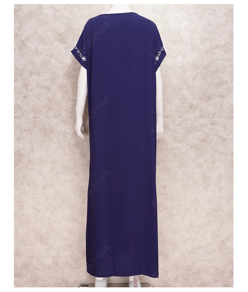 Boho Maxi Dress - Beach Dress, Kaftan Dress Vintage Embroidered in Myla Blue and Black