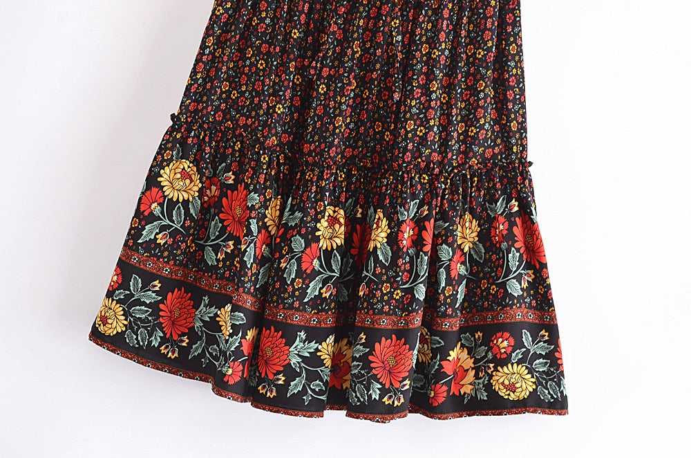 Boho Two Piece Set, Crop Top and Mini Skirt, Sierra Pansy in Red, Black and Green