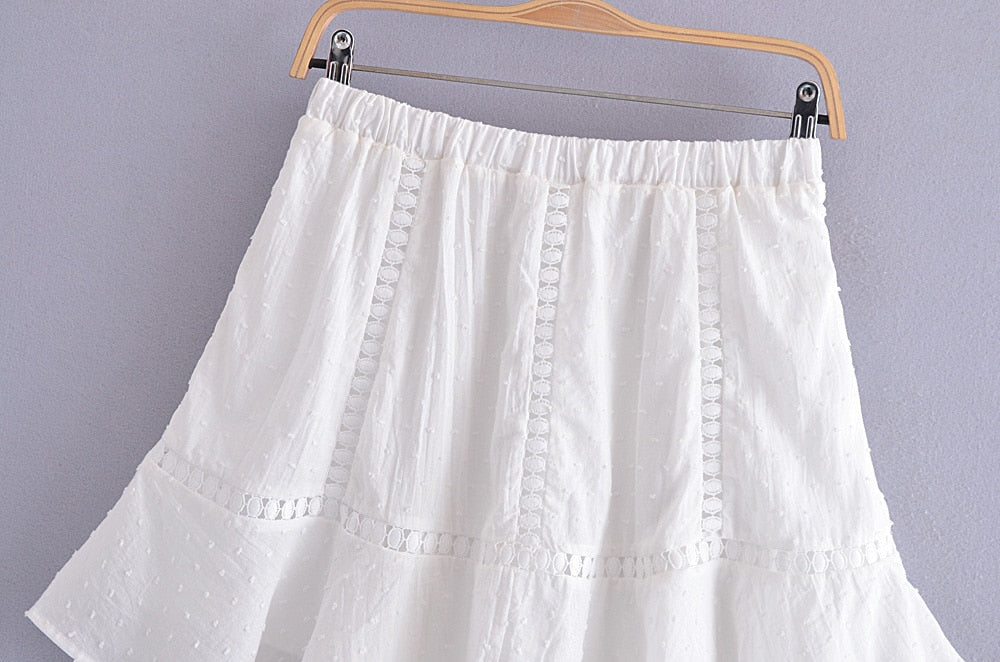Boho Two Piece Set, Crop Top and Skirt, Doll's eyes in White