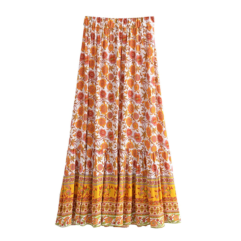 Boho Skirt, Hippie Skirts, Maxi Skirt,Lucille Dwarf in Green, Red and Orange