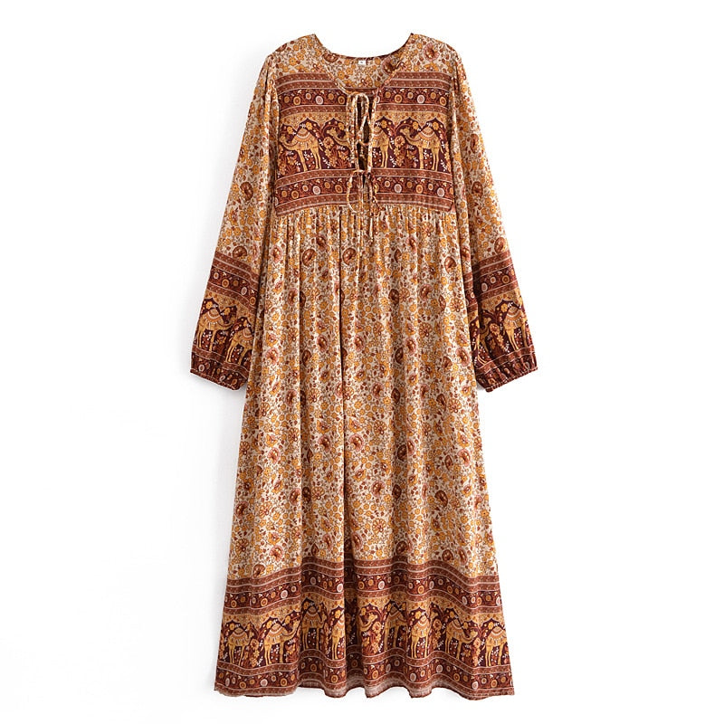 Gown Dress, Boho Maxi Dress, Loose Dress, Green Camel