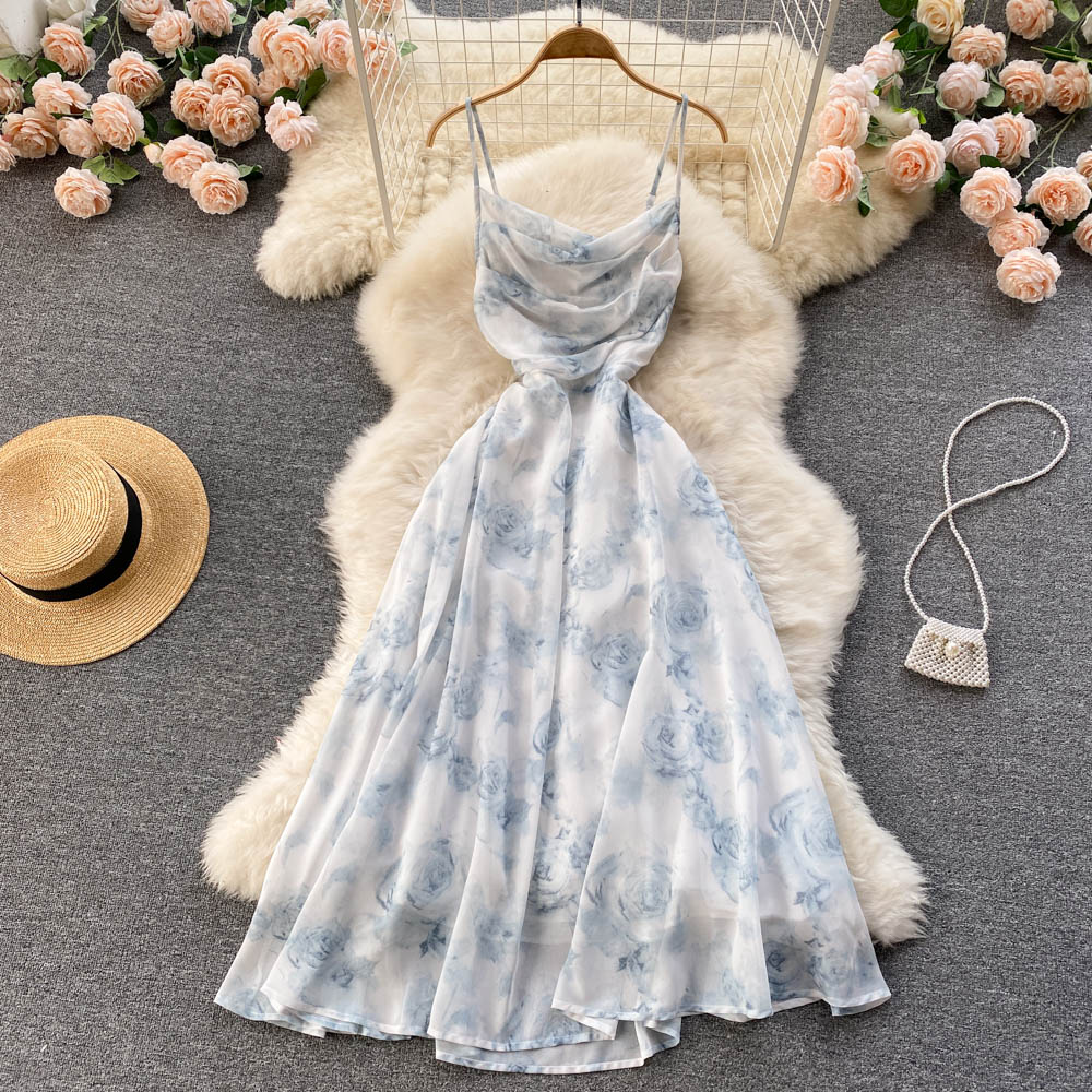 Vintage Dress - Boho Maxi Dress - Floral Print French Women Dress - Summer Strappy Dress Eloise