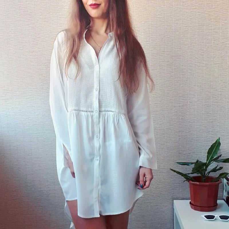 Boho Mini Dress - Beach Tunic - White McKay
