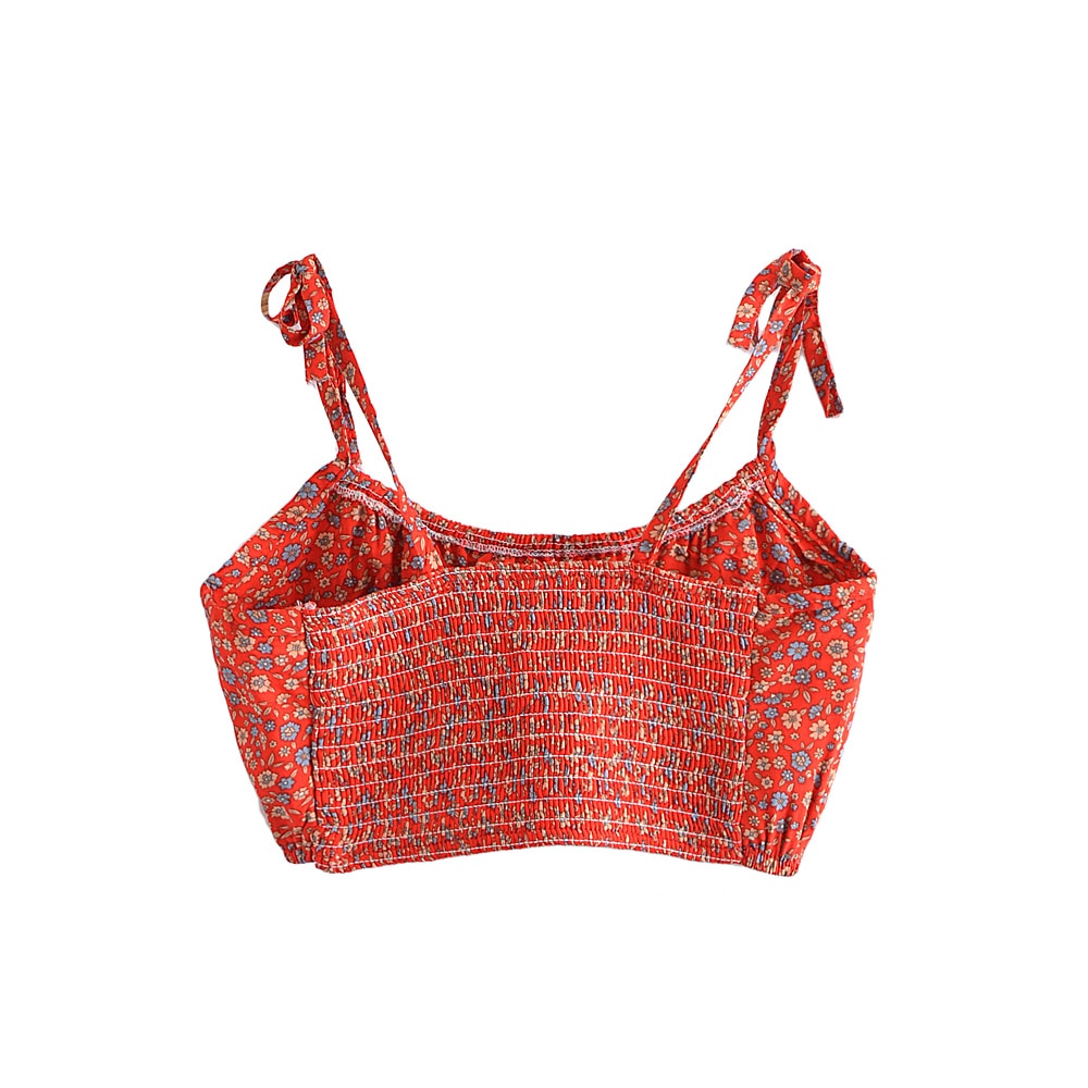 Boho Two Piece Set, Crop Top and Mini Skirt, Sierra Pansy in Red, Black and Green