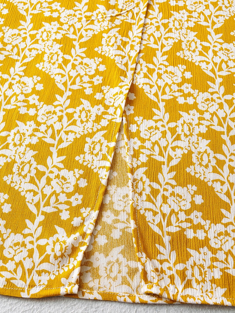 Boho Two Piece Set, Crop Top and Skirt, Vintage Oroslavje in Yellow