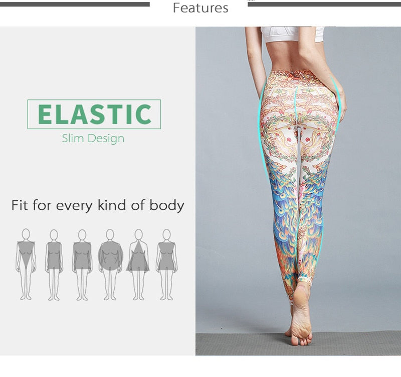 Yoga Legging, Yoga Pants, Boho Legging, Printed Tight, Orange Gold Peacock