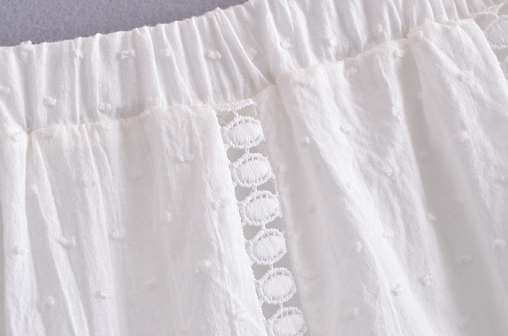 Boho Two Piece Set, Crop Top and Skirt, Doll's eyes in White