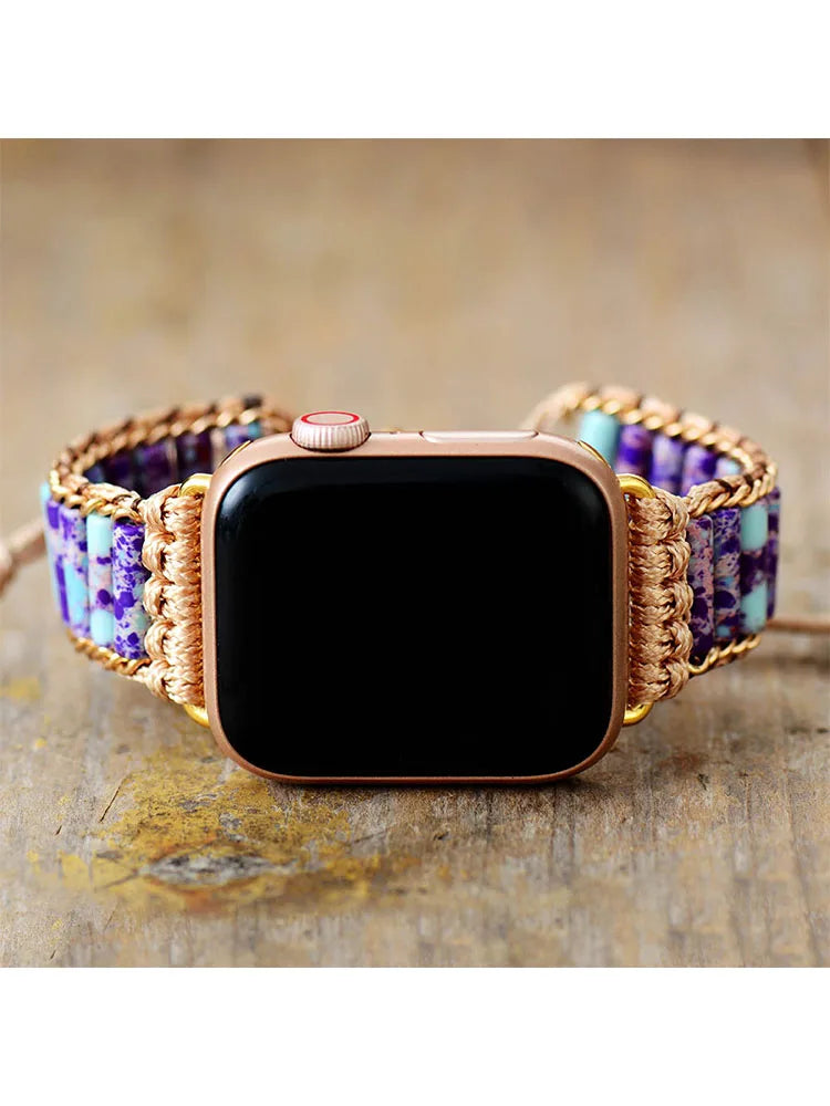 Boho Apple Watch Band - Semiprecious Lapis Beaded Wrist Bracelet Rope Strap