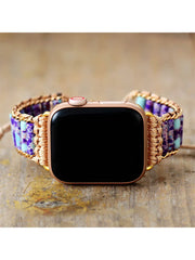 Boho Apple Watch Band - Semiprecious Lapis Beaded Wrist Bracelet Rope Strap