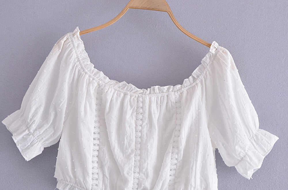 Boho Two Piece Set, Crop Top and Skirt, Doll's eyes in White