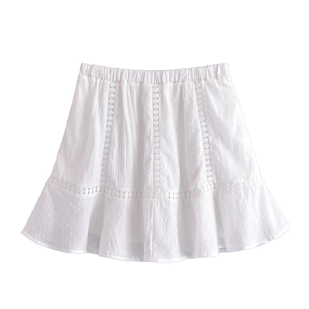 Boho Two Piece Set, Crop Top and Skirt, Doll's eyes in White