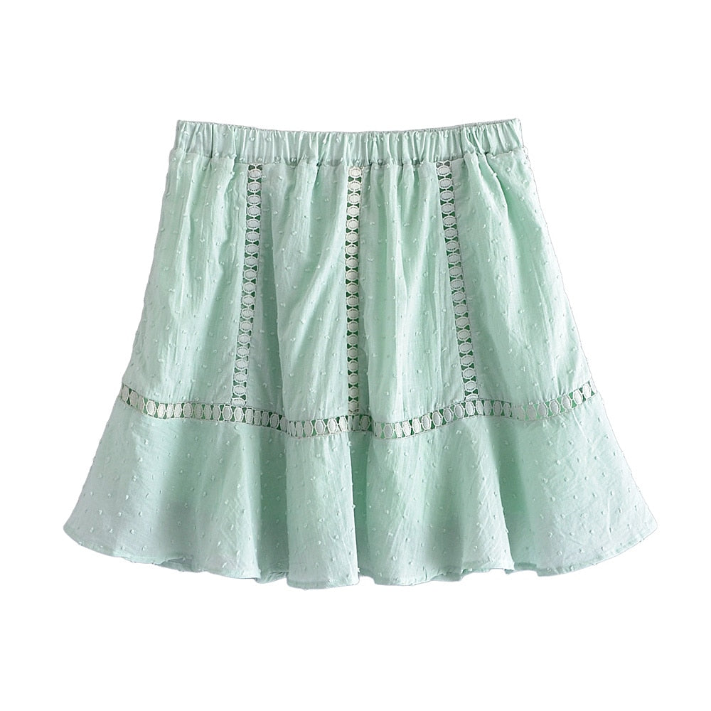 Boho Two Piece Set, Crop Top and Skirt, Doll's eyes in White