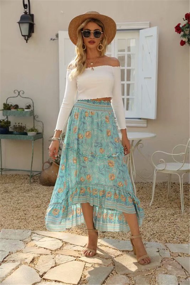 Boho Skirt, Hippie Skirts, Midi Skirt, Wild Rose in Smoke