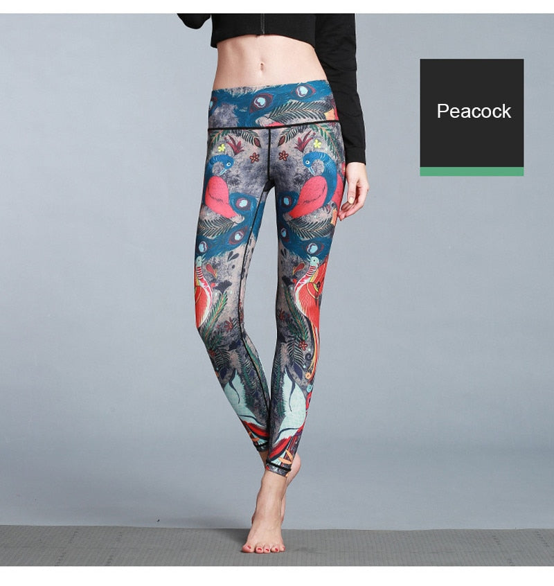 Yoga Legging, Yoga Pants, Boho Legging, Printed Tight, Orange Gold Peacock