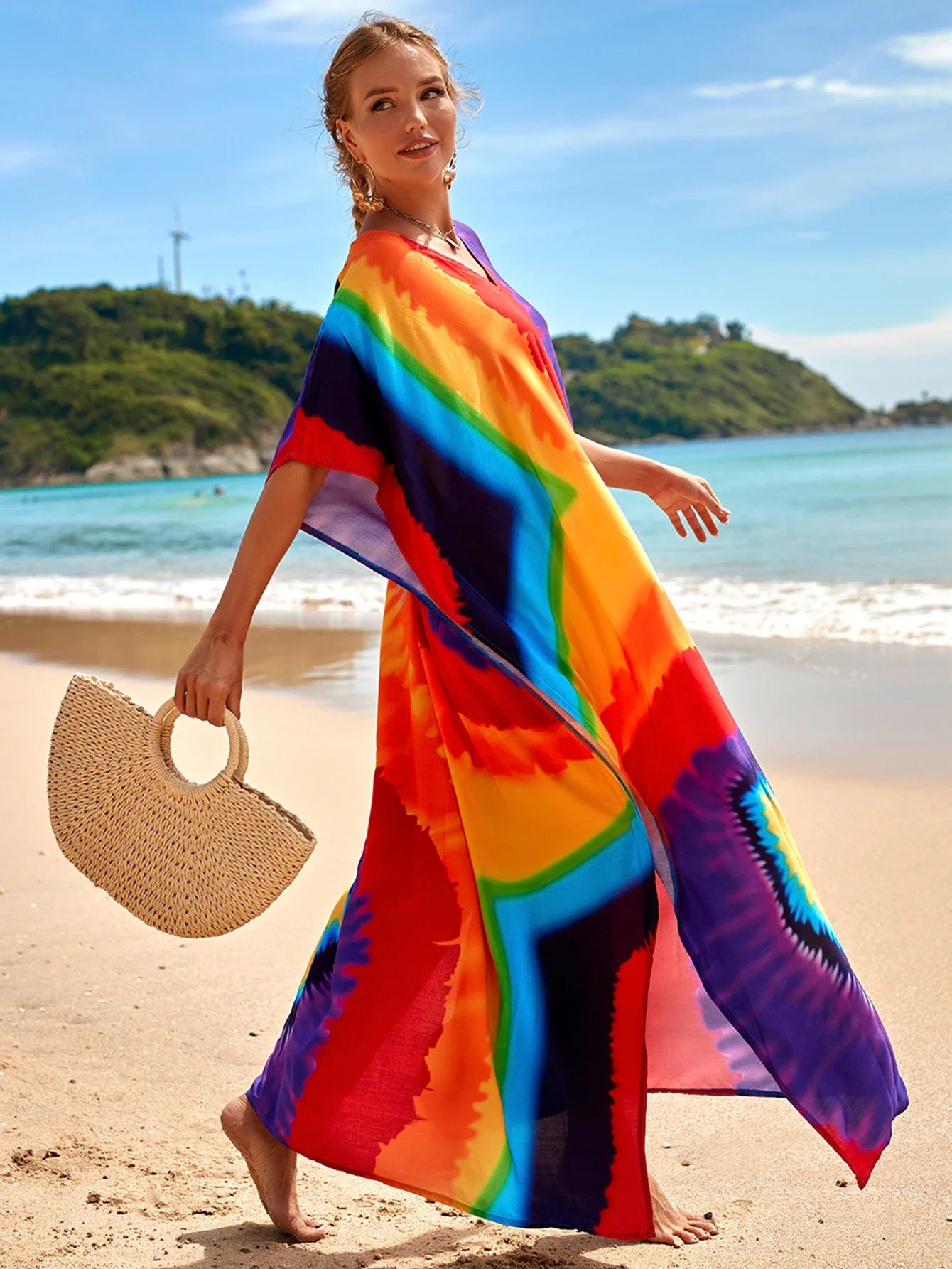 Boho Maxi Dress - Beach Dress, Kaftan Dress Danica Heart Tie Dye