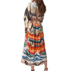 Boho Robe, Kimono Robe,  Beach Cover up, Red Harajku