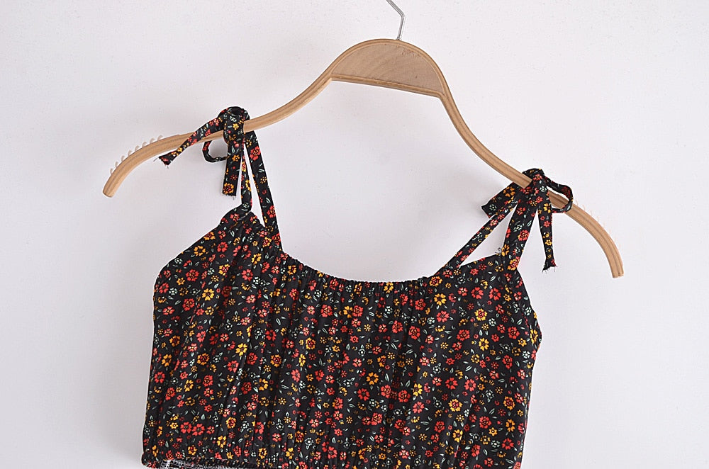 Boho Two Piece Set, Crop Top and Mini Skirt, Sierra Pansy in Red, Black and Green