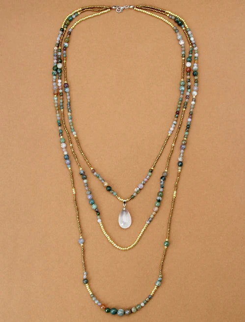 Boho Necklace - India Onyx Seed Beads Teardop Pendan Necklaces