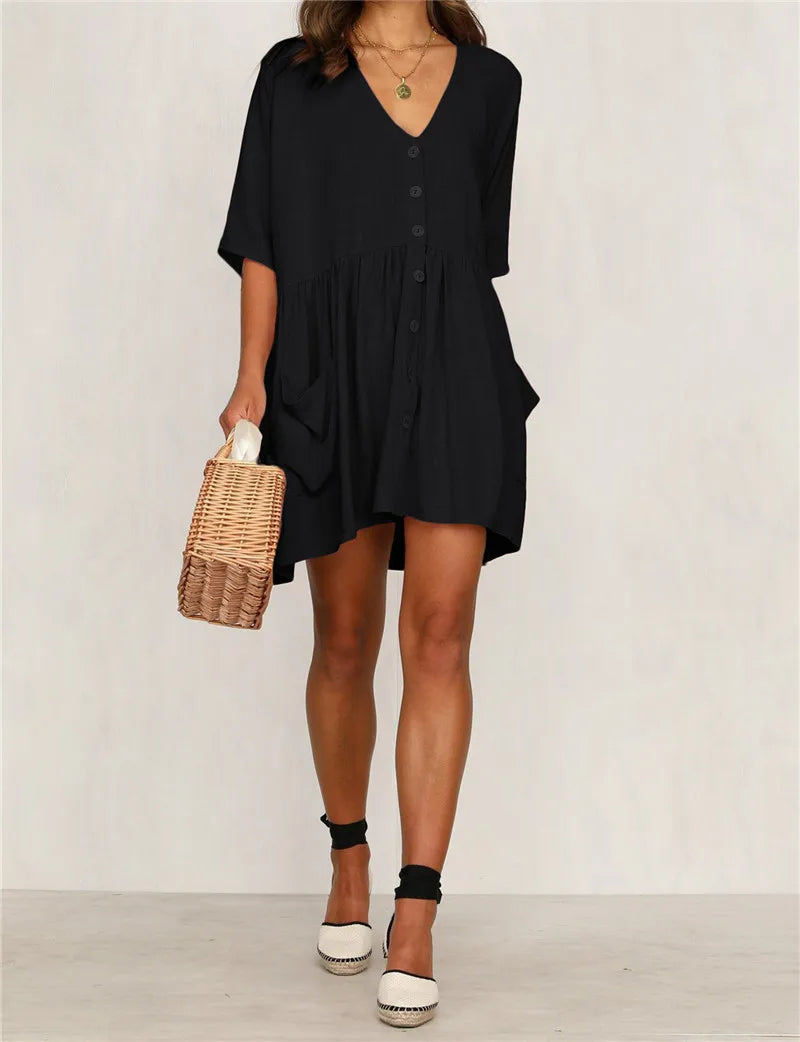 Boho Mini Dress - Beach Tunic - White Halle