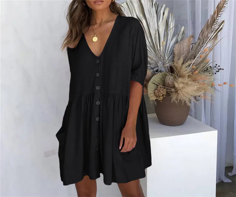 Boho Mini Dress - Beach Tunic - White Halle