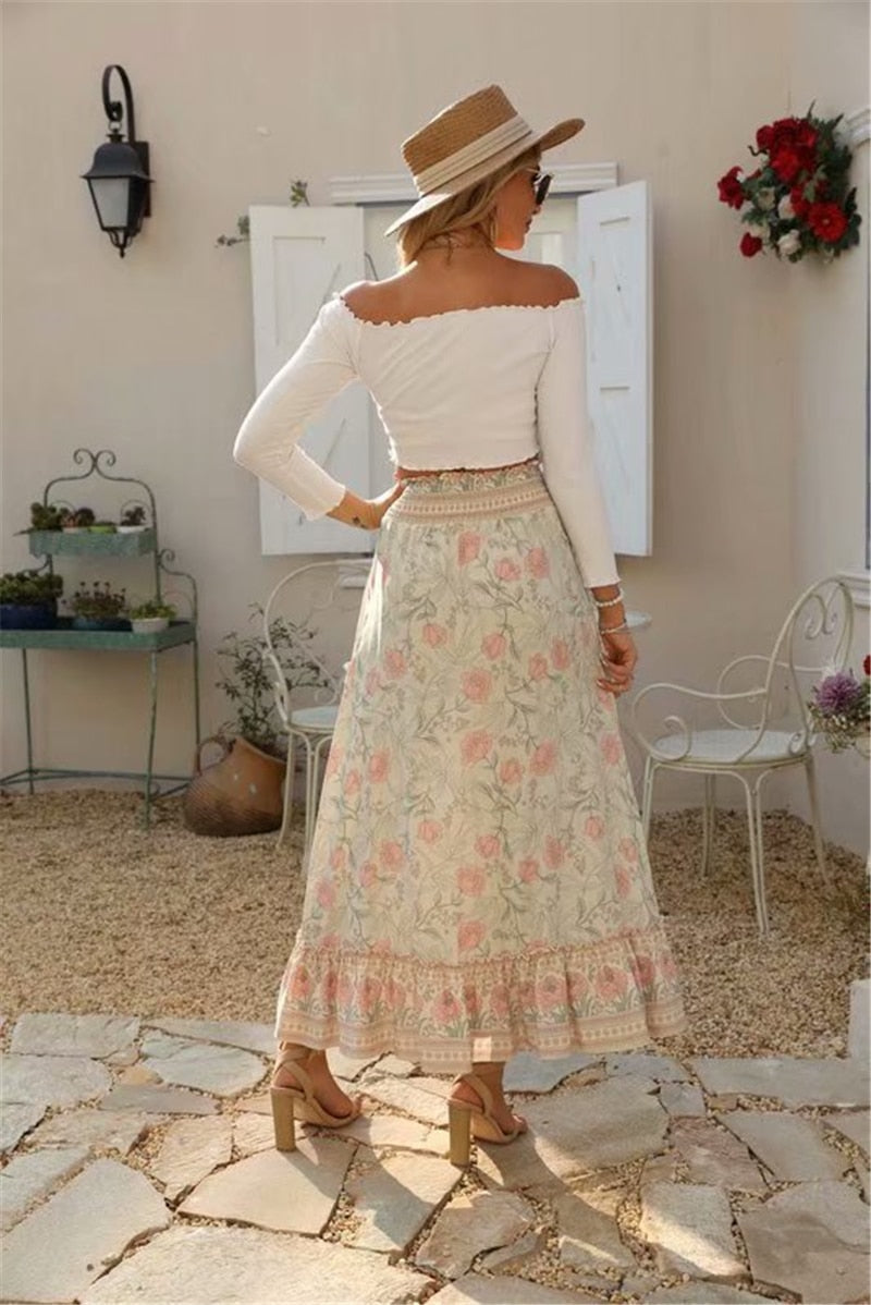 Boho Skirt, Hippie Skirts, Midi Skirt, Wild Rose in Smoke