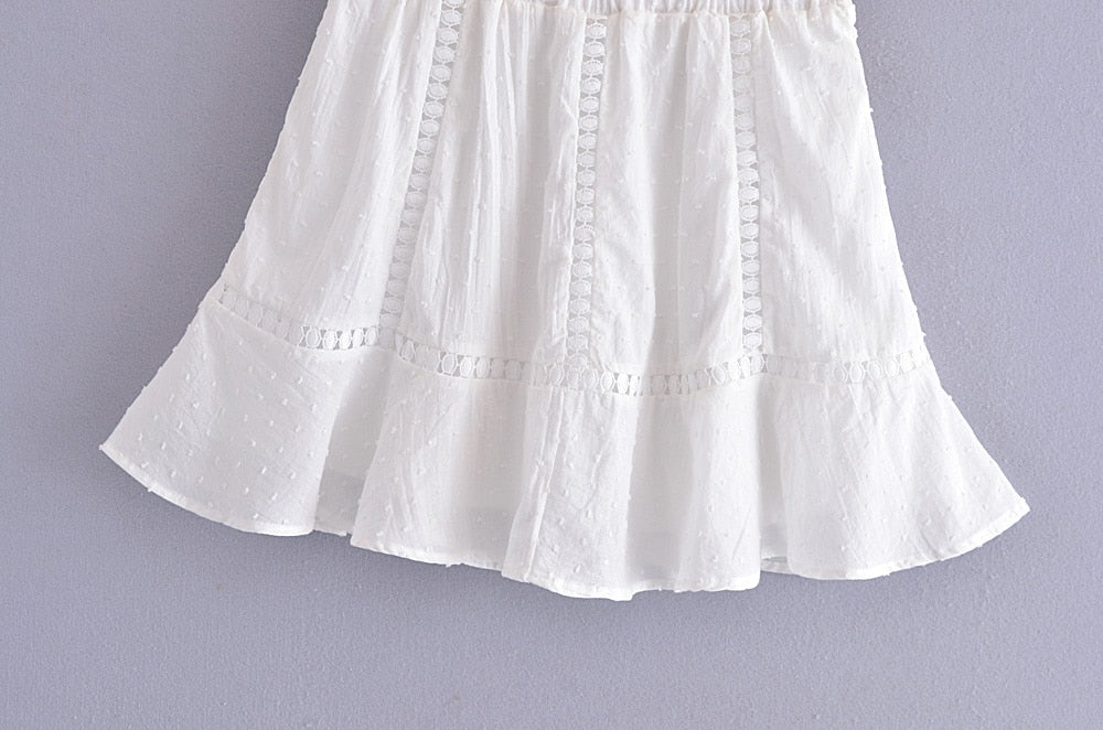 Boho Two Piece Set, Crop Top and Skirt, Doll's eyes in White