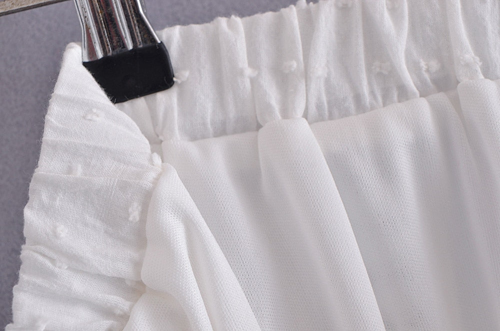Boho Two Piece Set, Crop Top and Skirt, Doll's eyes in White