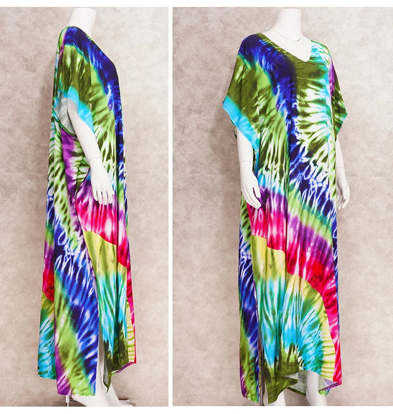 Boho Maxi Dress - Beach Dress, Kaftan Dress Danica Heart Tie Dye
