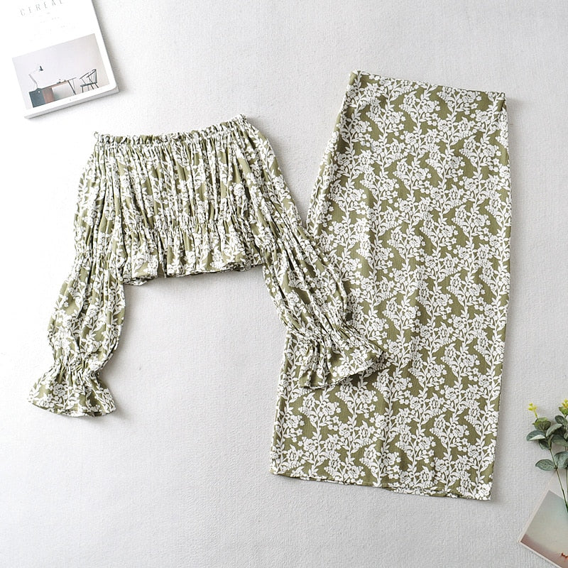 Boho Two Piece Set, Crop Top and Skirt, Vintage Oroslavje in Yellow