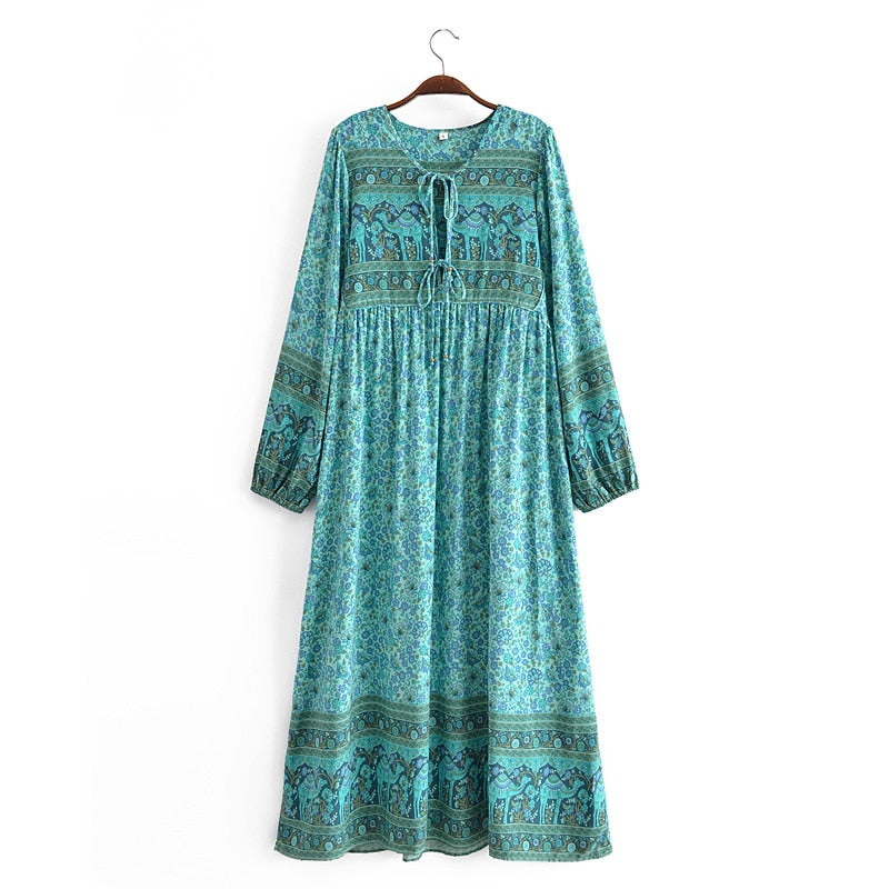 Gown Dress, Boho Maxi Dress, Loose Dress, Green Camel