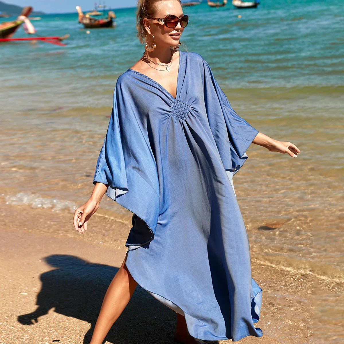 Boho Maxi Dress - Beach Dress, Kaftan Dress Tie White Harmony in 15 colors