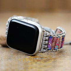 Boho Apple Watch Band - Semiprecious Lapis Beaded Wrist Bracelet Rope Strap