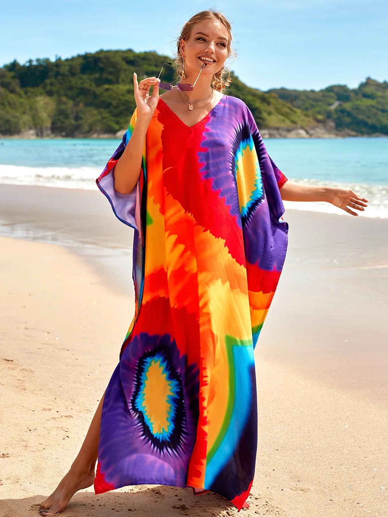 Boho Maxi Dress - Beach Dress, Kaftan Dress Danica Heart Tie Dye