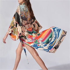 Boho Robe, Kimono Robe,  Beach Cover up, Red Harajku