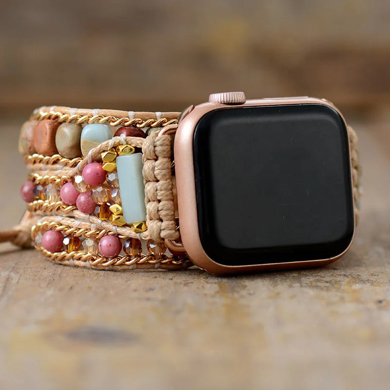 Boho Apple Watch Band - Jade Amazonite Beads Wrist Bracelet Rope Strap