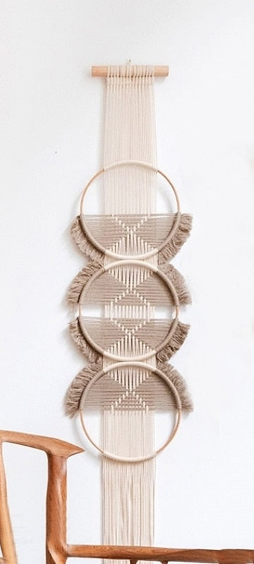 Boho Macrame Wall Hanging - Home Handcrafted Wooden Round Mandala
