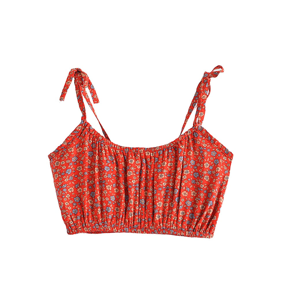 Boho Two Piece Set, Crop Top and Mini Skirt, Sierra Pansy in Red, Black and Green