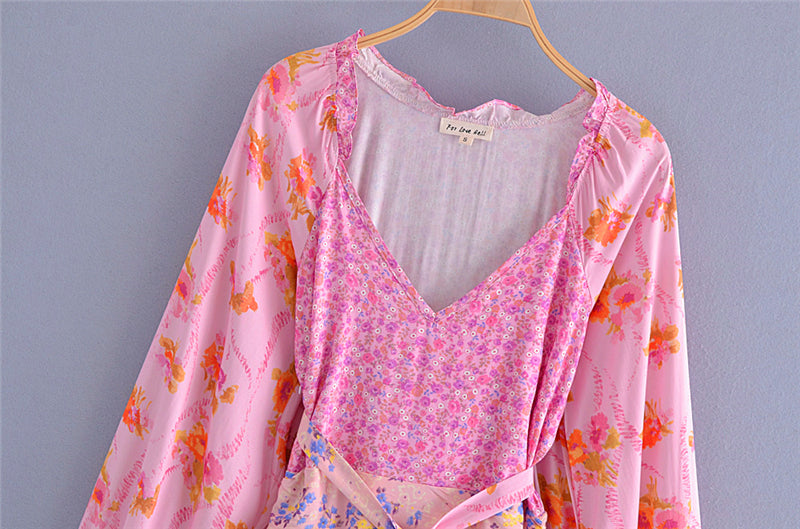 Boho Mini Dress Ruffle Dress, Fuchsia Alyssa
