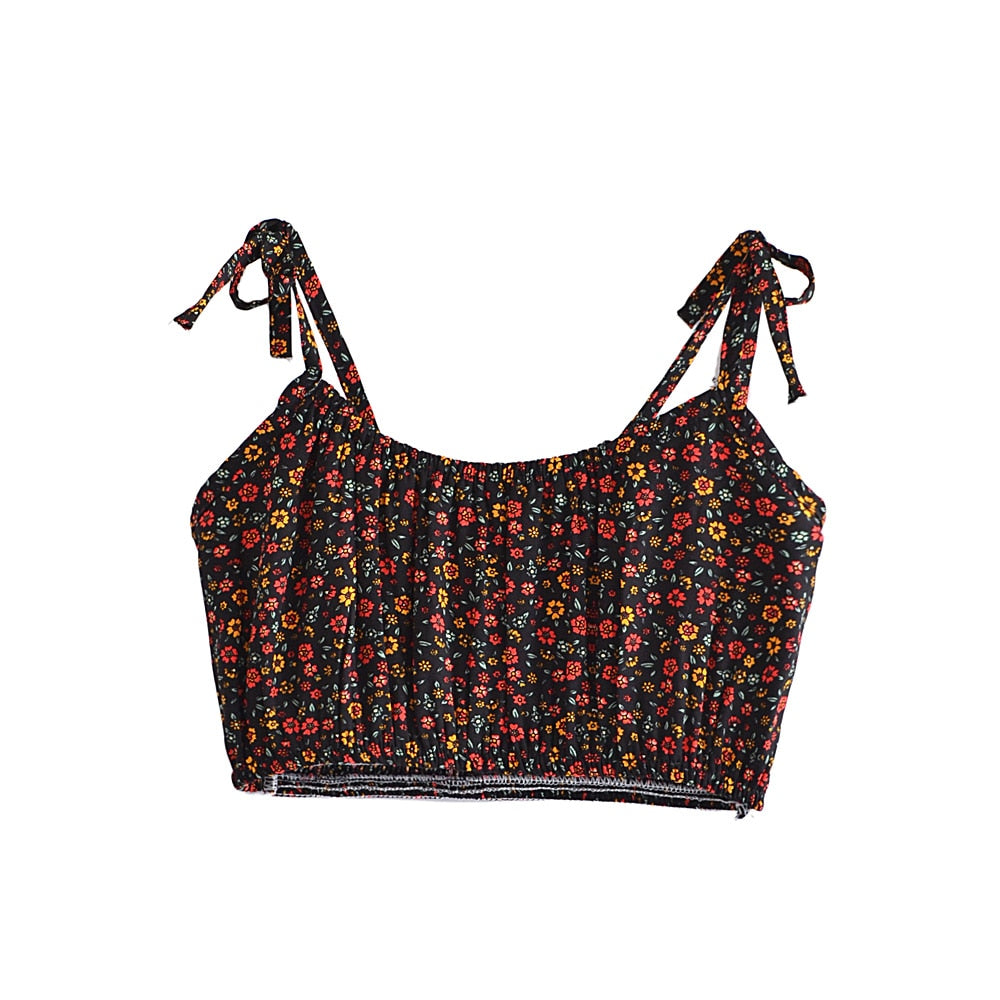 Boho Two Piece Set, Crop Top and Mini Skirt, Sierra Pansy in Red, Black and Green