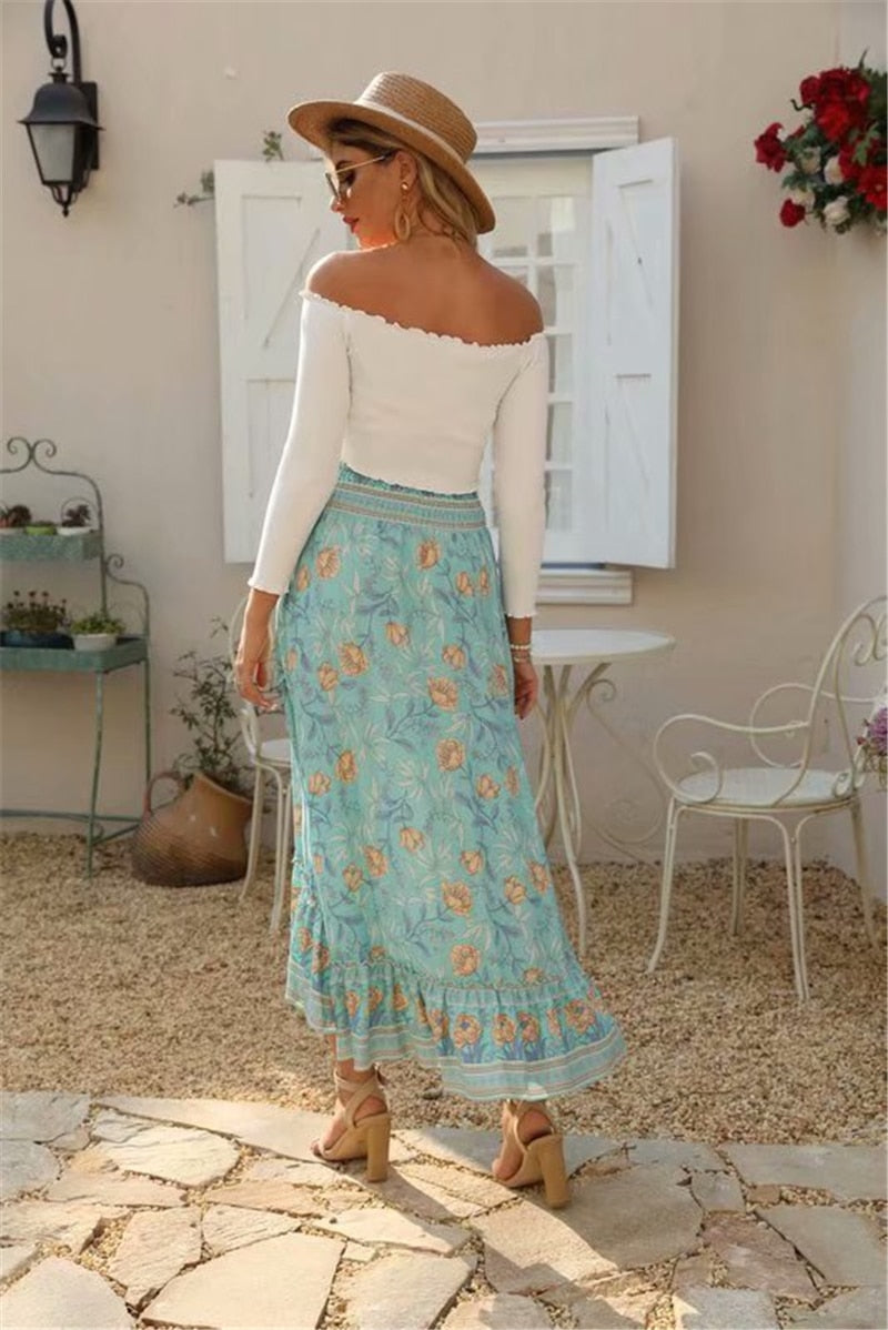 Boho Skirt, Hippie Skirts, Midi Skirt, Wild Rose in Smoke