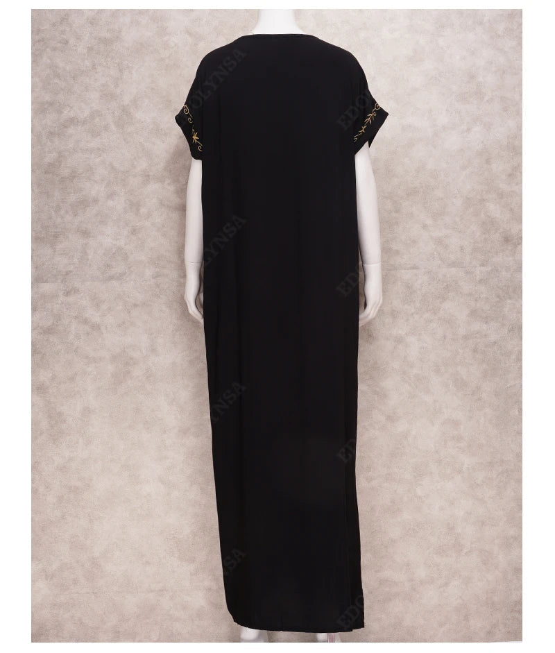 Boho Maxi Dress - Beach Dress, Kaftan Dress Vintage Embroidered in Myla Navy White and Black