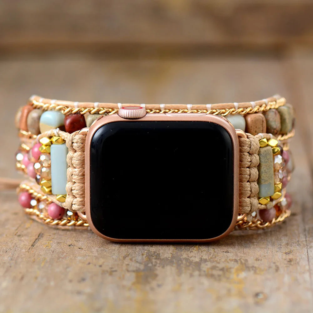 Boho Apple Watch Band - Jade Amazonite Beads Wrist Bracelet Rope Strap