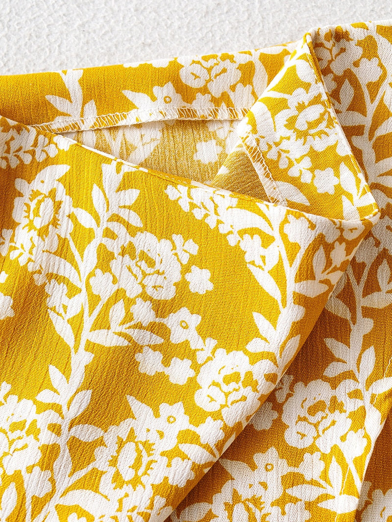 Boho Two Piece Set, Crop Top and Skirt, Vintage Oroslavje in Yellow