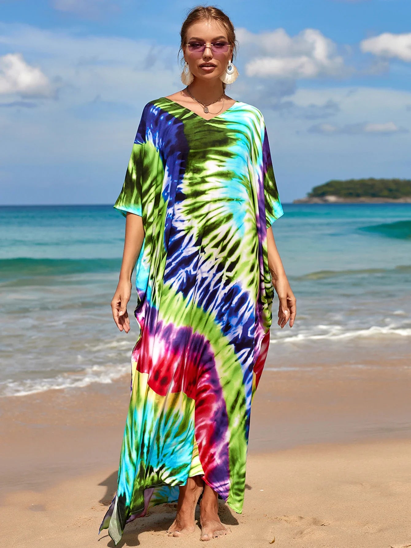 Boho Maxi Dress - Beach Dress, Kaftan Dress Danica Heart Tie Dye