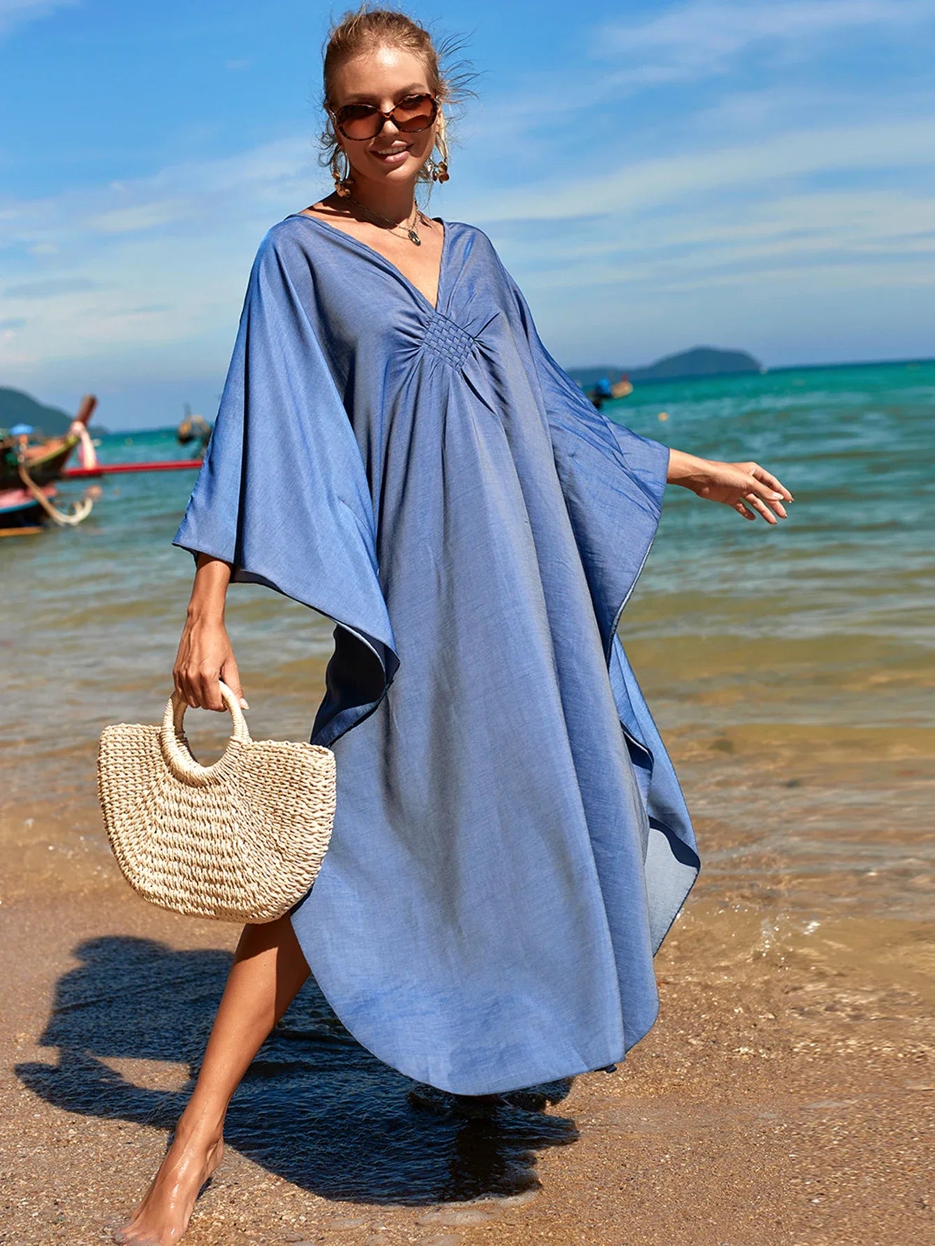 Boho Maxi Dress - Beach Dress, Kaftan Dress Blue Harmony in 15 colors