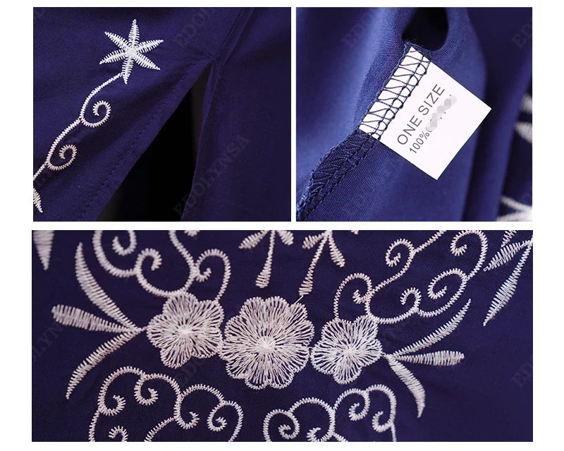 Boho Maxi Dress - Beach Dress, Kaftan Dress Vintage Embroidered in Myla Navy White and Black