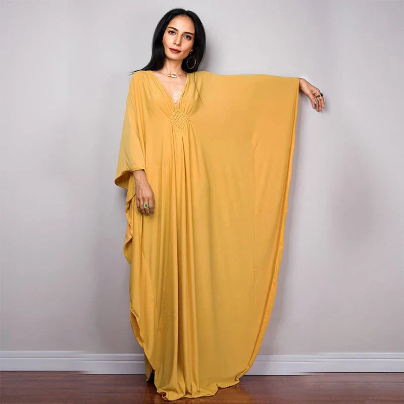 Boho Maxi Dress - Beach Dress, Kaftan Dress Tie White Harmony in 15 colors