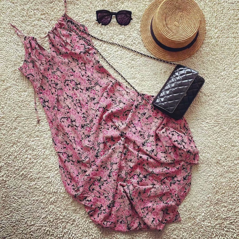 MaxiDress, Boho Dress, Strappy Sundress, Pink Vine