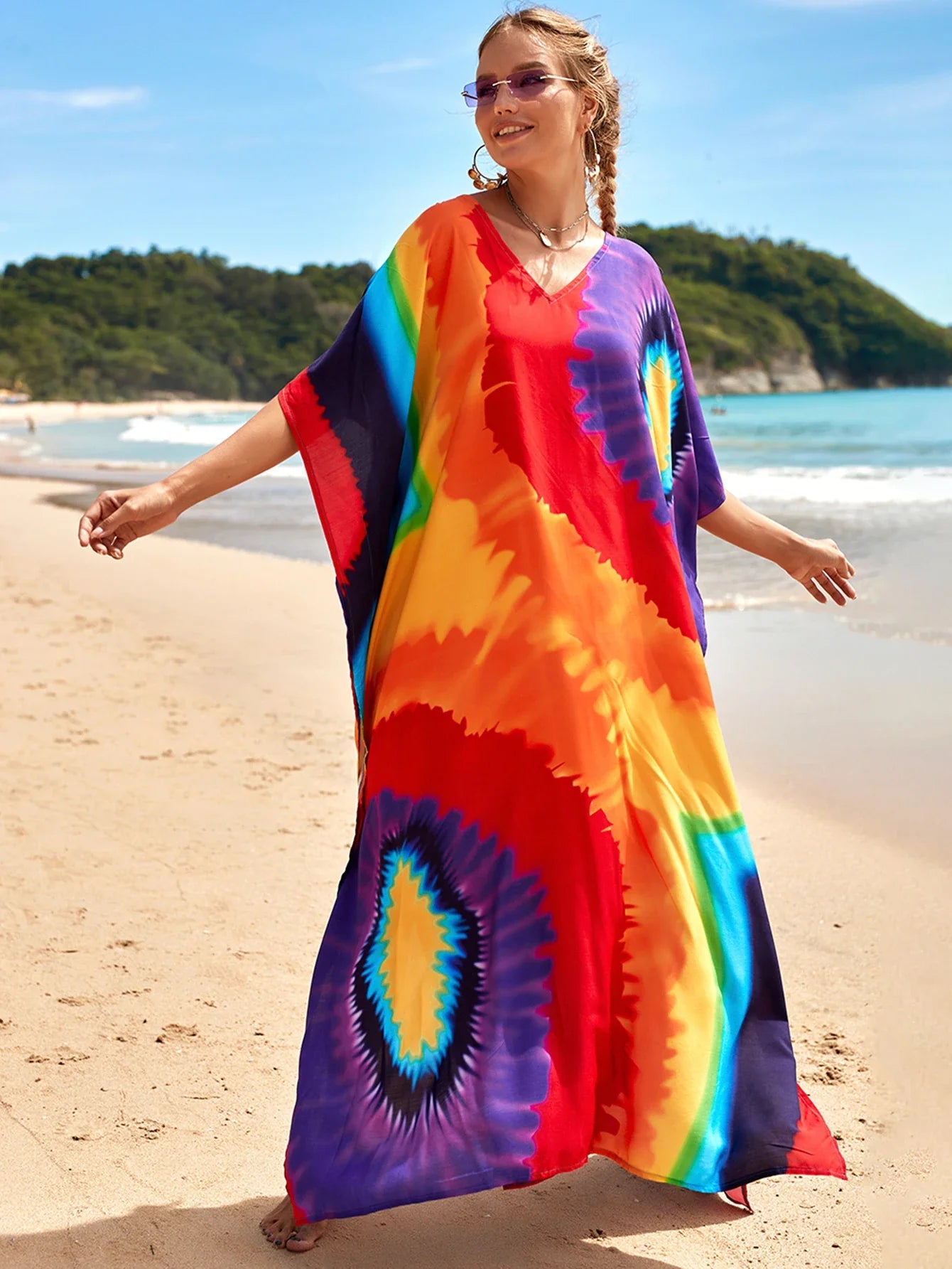 Boho Maxi Dress - Beach Dress, Kaftan Dress Danica Heart Tie Dye