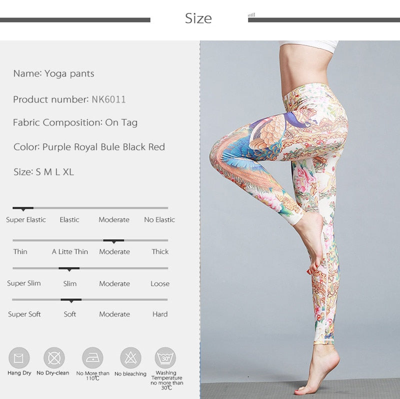 Yoga Legging, Yoga Pants, Boho Legging, Printed Tight, Orange Gold Peacock